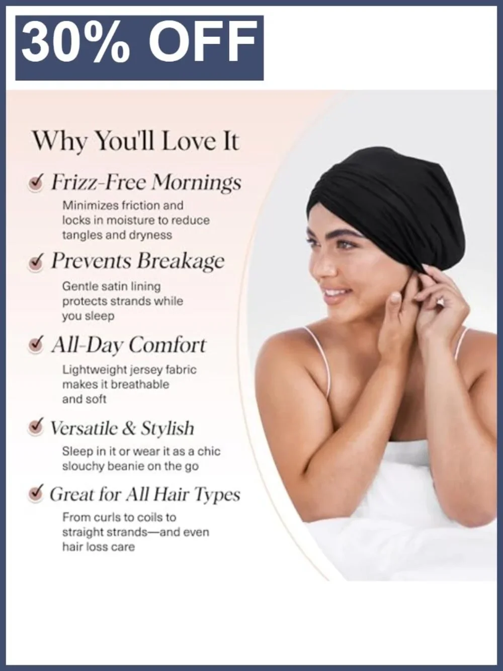 Satin Lined Sleep Cap, Silk Bonnet for Hair, Beanie for Women